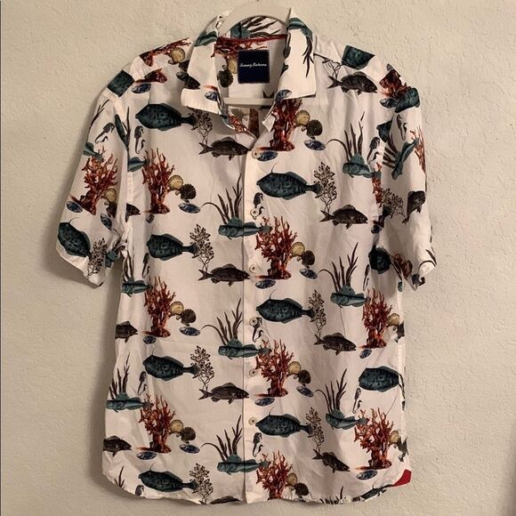 Tommy Bahama Silk Blend Hawaiian Floral Print Short Sleeve Men’s Shirt Size L - Picture 1 of 7